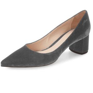YDN Grey Chunky Low Heel Pointy Toe Suede Pumps Casual Shoes